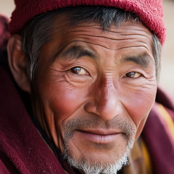 A man with a red hat on his head photo