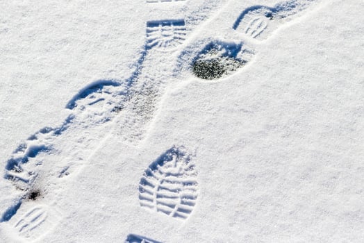 footprints on the snow. Texture photo
