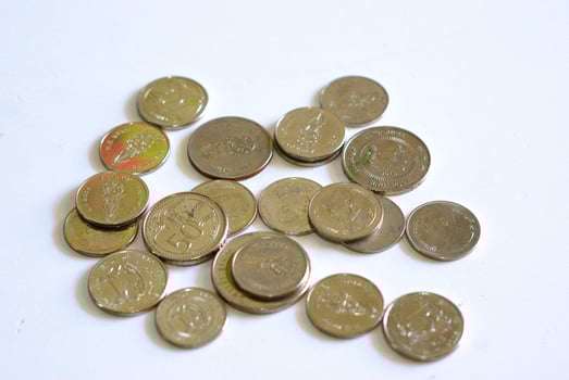 heap of coins isolated on white background photo