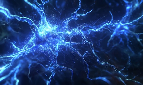 Abstract depiction of electric blue neural connections and energy flow. photo
