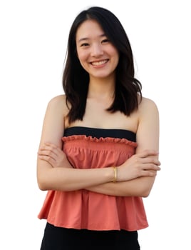 A woman in a top and black bracelet photo