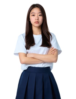 Young asian woman in school uniform standing with arms crossed photo