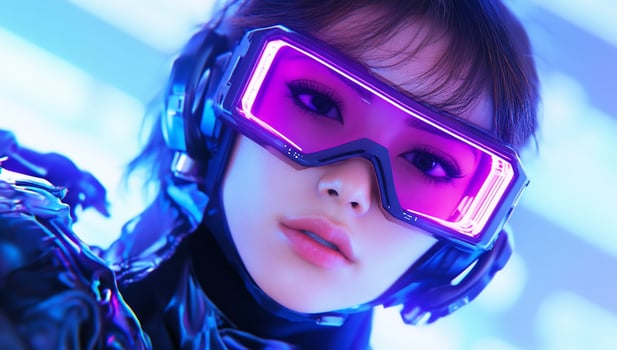 A woman wearing futuristic glasses and a helmet photo