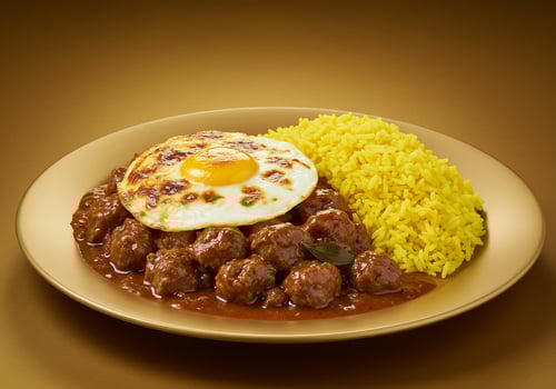 Savory Meatballs, Turmeric Rice, and Sunny-Side Up Egg Delight photo