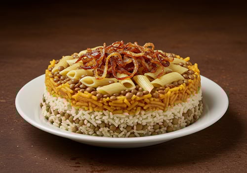 Layered Rice, Lentil, and Pasta Dish Main Course photo