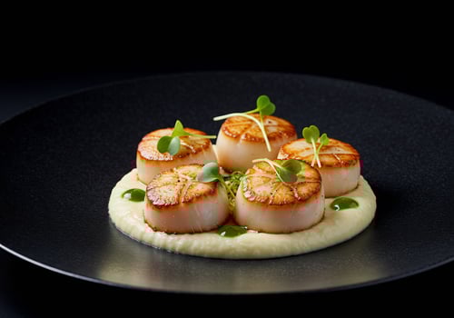 Seared Scallops with Creamy Puree Garnish photo