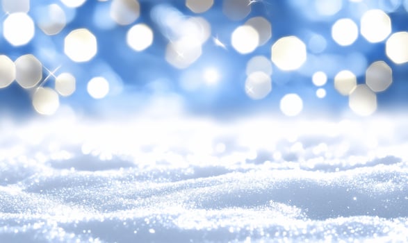 A serene snowy landscape with sparkling light reflections. photo