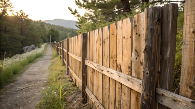 Wooden Fence Along Rustic Pathway in Serene Forest for Nature Lovers and Outdoor Enthusiasts Seeking Peaceful Scenery photo