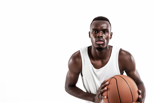 Confident young Somali male basketball player showcasing dribbling skills against a clean white background photo