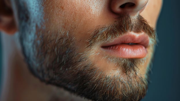 A male subject receives a cosmetic treatment focused on his facial features. This session highlights grooming and beauty care, emphasizing skin and beard refinement for a polished appearance. photo