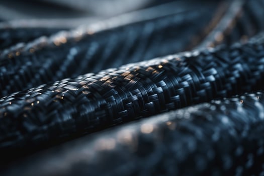 Close-up of textured black woven fibers, showcasing intricate patterns and reflections. photo