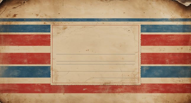 Vintage Postcard Template Blank Space for Messages Retro Aged Background with Red and Blue Stripes photo