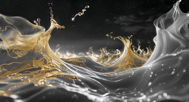 Mesmerizing abstract visual of golden liquid plasma flowing through a celestial ocean. photo