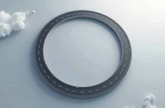 Circular highway floating in the sky creating an endless looping road photo