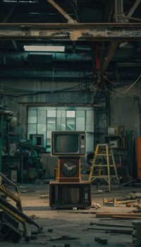 Vintage Television Static in Industrial Warehouse for Retro Design and Conceptual Art Use photo
