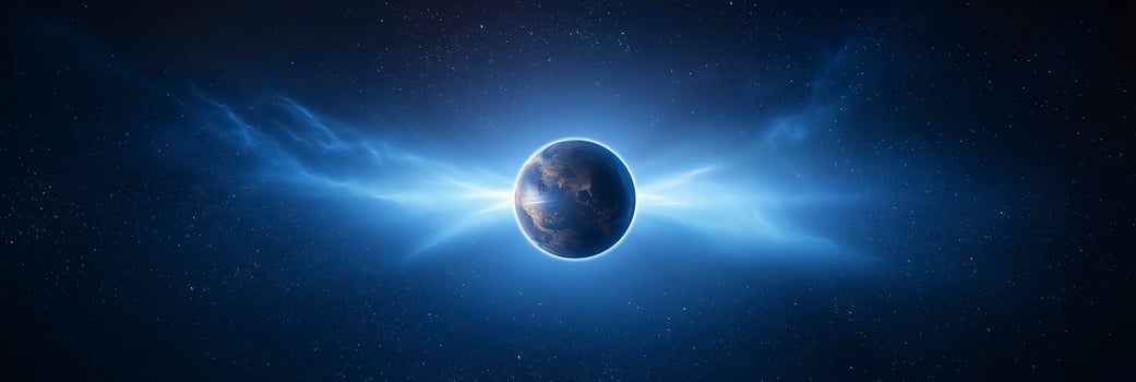 Planet earth glowing in the deep space surrounded by nebulae and stars photo