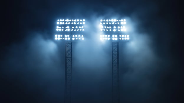 Stadium lights at the night, electrifying atmosphere for thrilling soccer action photo