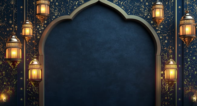 Decorative wall with lanterns and intricate patterns for ambiance. photo