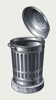 A metal trash can with a lid open photo