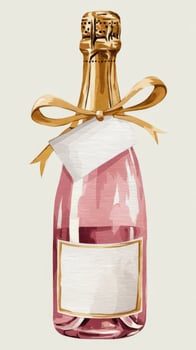 A bottle of champagne with a label and ribbon photo