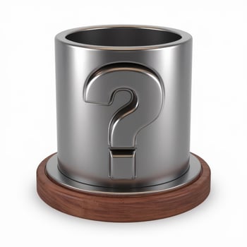 3d illustration of question mark symbol on a metal cylinder photo