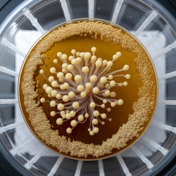 Candida colony on petri dish in microbiology laboratory photo