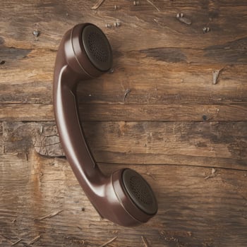A brown telephone on a wooden table photo