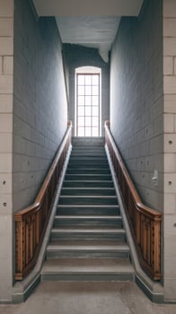 A stairway with a light coming from the top photo