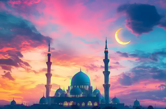 Majestic Mosque Silhouette at Vibrant Sunset Sky photo