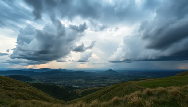 Stormy Sky Over Green Valley Landscape photo