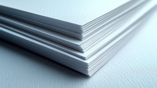 Stack of white paper sheets, smooth surface, close up, for printing use photo
