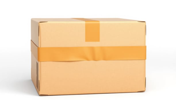 Brown Cardboard Box Sealed with Tape on White Background photo