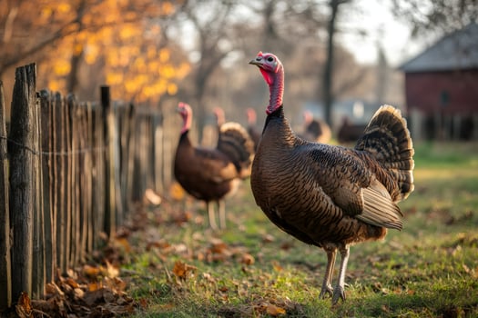Turkeys enjoying a sunny autumn day on a farm photo