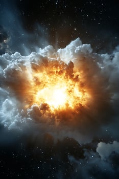 Cosmic explosion, bright light, dark clouds, starry night, space background, for fantasy art photo