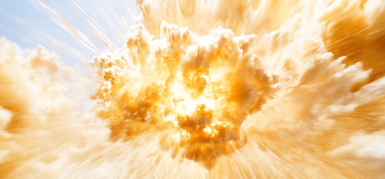 Bright explosion cloud sky background, energy burst photo