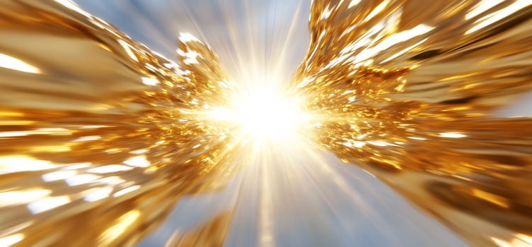 Golden light tunnel, sky background, abstract art photo