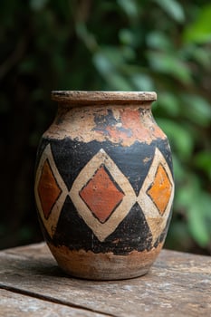 Handmade clay pot with geometric design photo