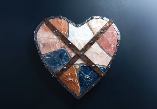 Heart shaped stone mosaic art with metal frame photo