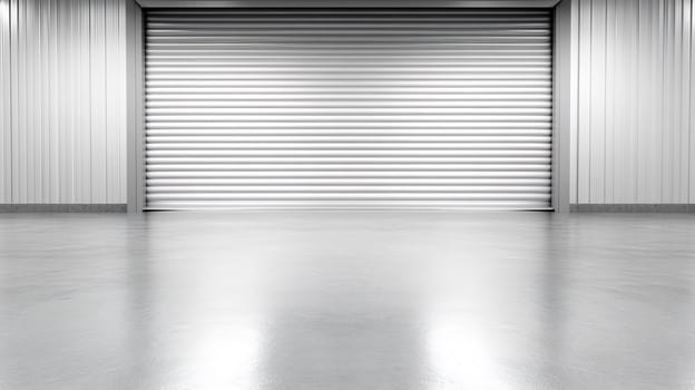 An empty warehouse with a large roller door photo