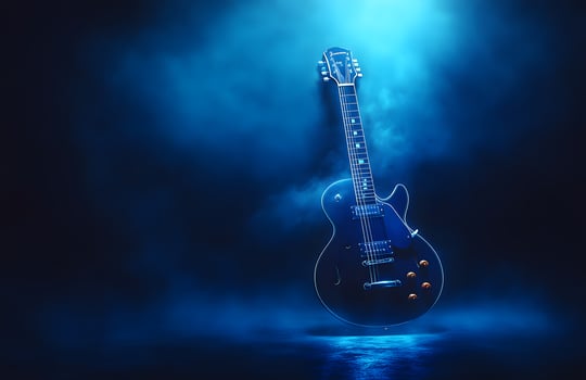 Electric Guitar in Blue Ambient Lighting Setting photo