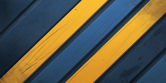 Abstract pattern of blue and yellow wooden planks creates a vibrant and dynamic visual. photo