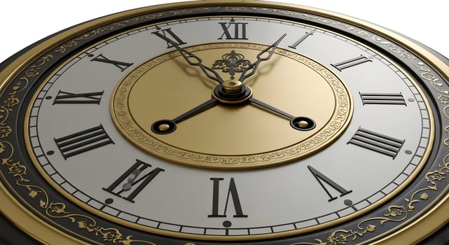Elegant Ornamental Clock Face Close-up with Roman Numerals Detail photo