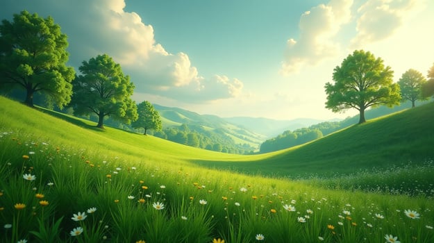 Verdant landscape with vibrant greenery and tranquil surroundings. photo