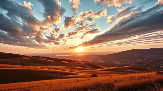 Spectacular sunset illuminates serene, vast landscape. photo
