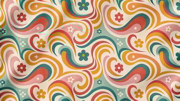 Colorful Retro Floral Swirls Vibrant Pattern for Creative Designers and Decorators photo