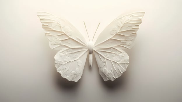 White paper butterfly embossed with delicate floral pattern symbolizing nature photo