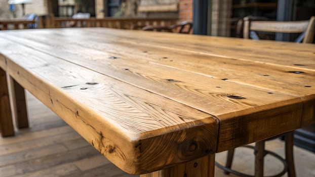 Rustic Wooden Table with Natural Finish in Cozy Indoor Setting for Home Decor Enthusiasts and Interior Designers photo