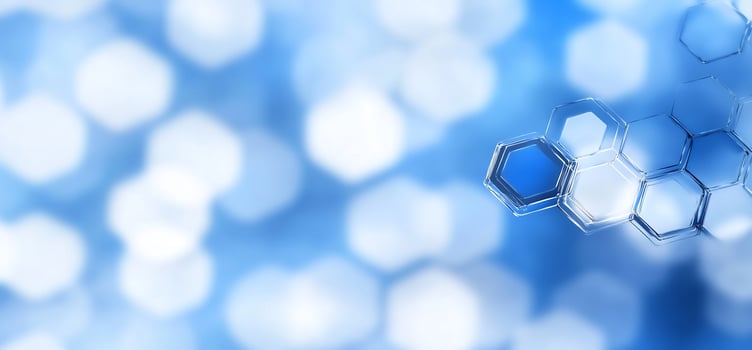 Abstract blue hexagons, bokeh background. Tech design photo