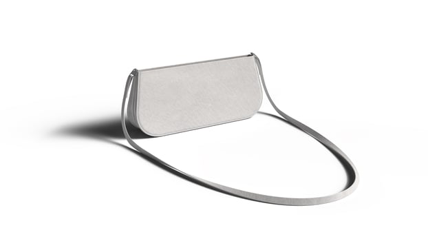 white mini bag with handle on white backdrop, front view photo