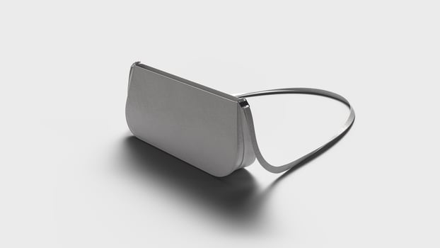 white mini bag with handle on white backdrop, back view photo